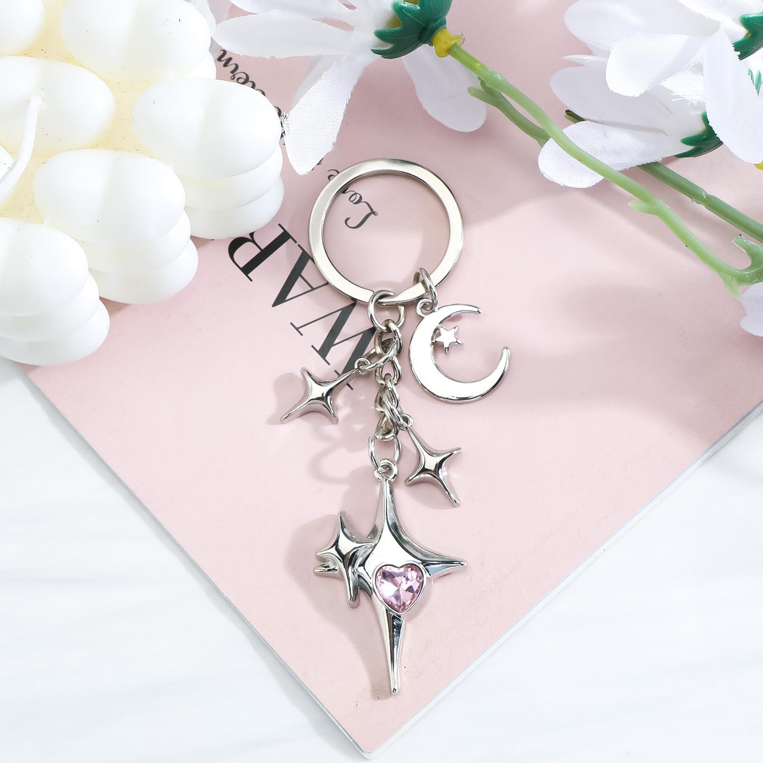Thumbnail 2 de Gallkeat Galaxy Star Keychain Y2k Crescent Moon Star Keyrings