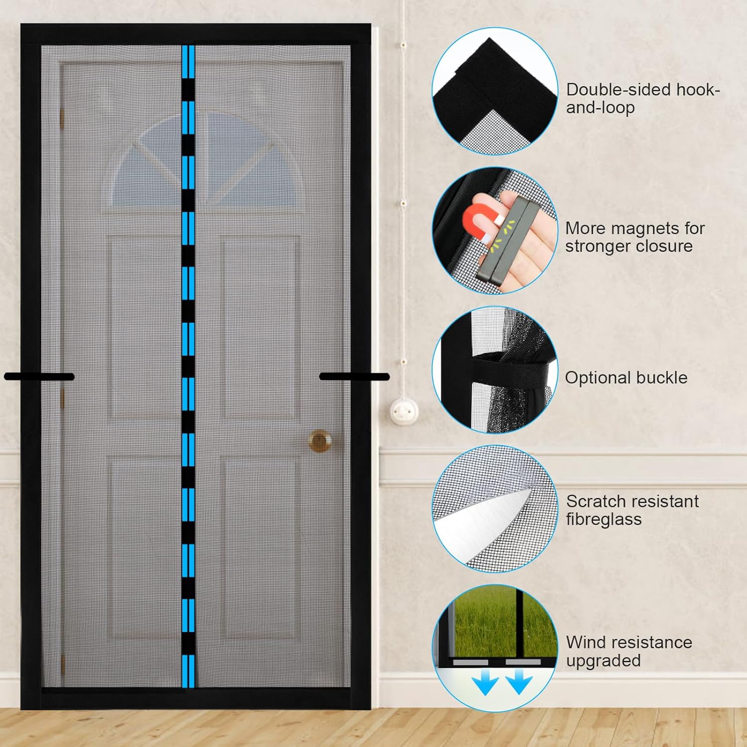 Thumbnail 2 de Fillis Magnetic Fly Screen Door Curtains 90x210cm – Mosquito Proof Fibreglass Mesh with Full Frame & Hook