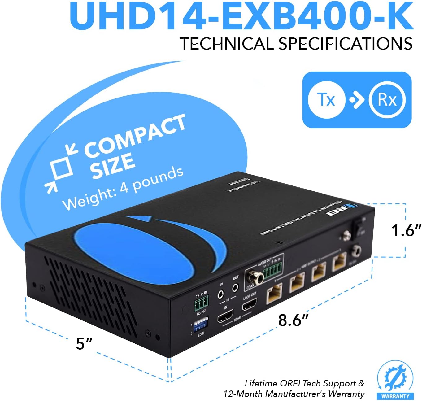 Thumbnail 5 de OREI 1x4 HDMI Extender HDBaseT 4K