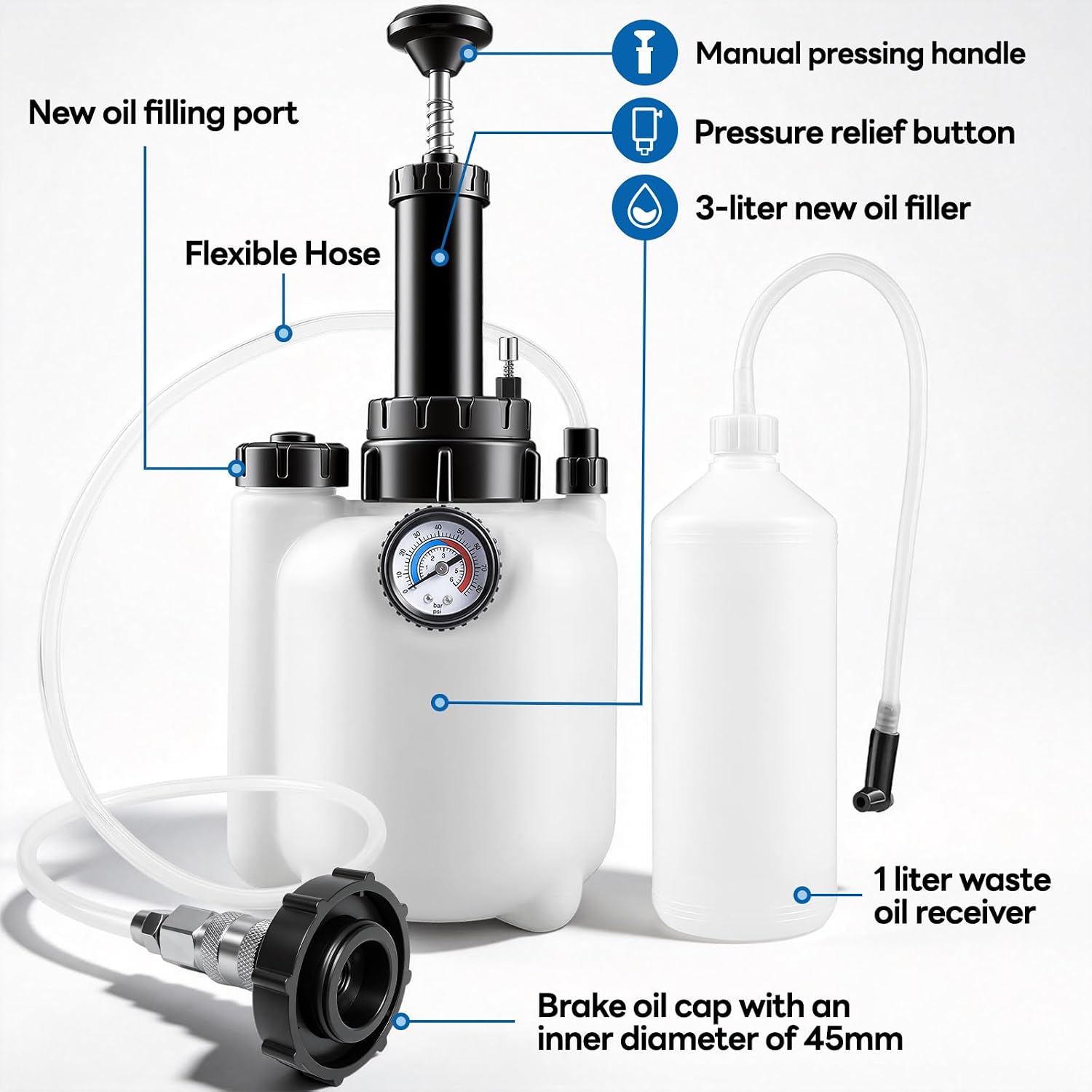 Thumbnail 3 de Rivlox 3L + 1L Brake Bleeding Kit: Manual Fluid Pressure Bleeder for Most European Cars