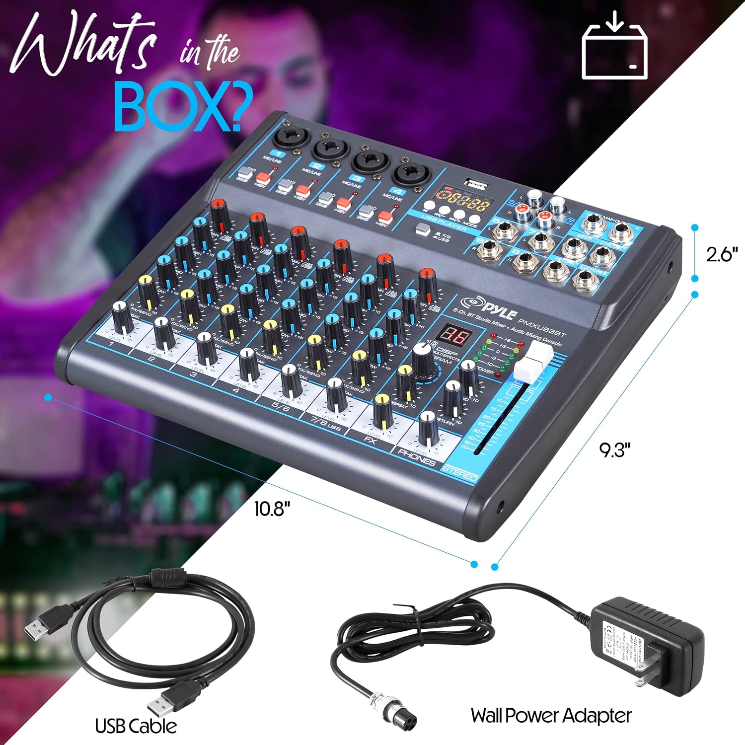 Thumbnail 6 de Pyle PMXU83BT.5 8-Channel Bluetooth Studio Mixer with USB Recording and DSP FX