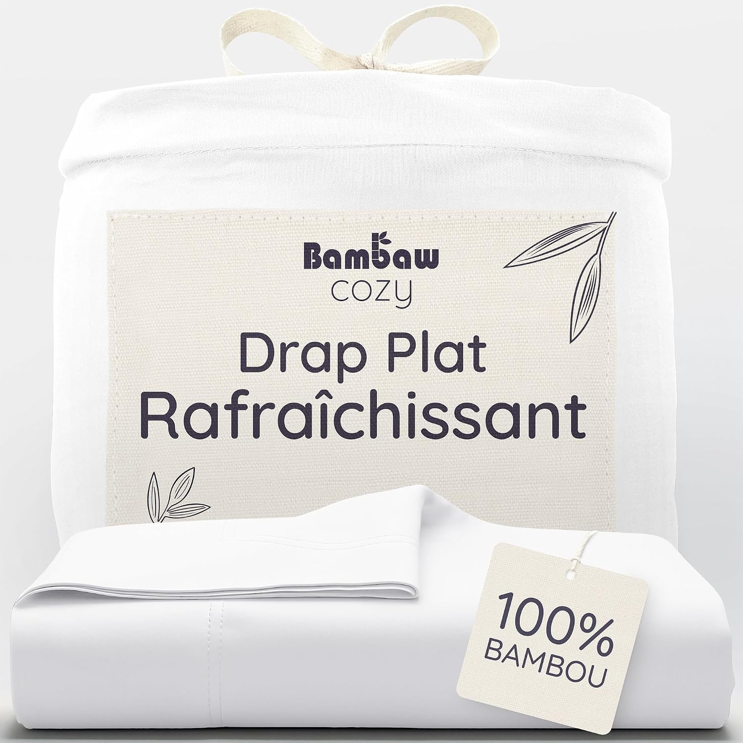 Detalle de Bambaw Drap Plat 270x290 cm en bambou – antibactérien, hypoallergénique et thermorégulateur