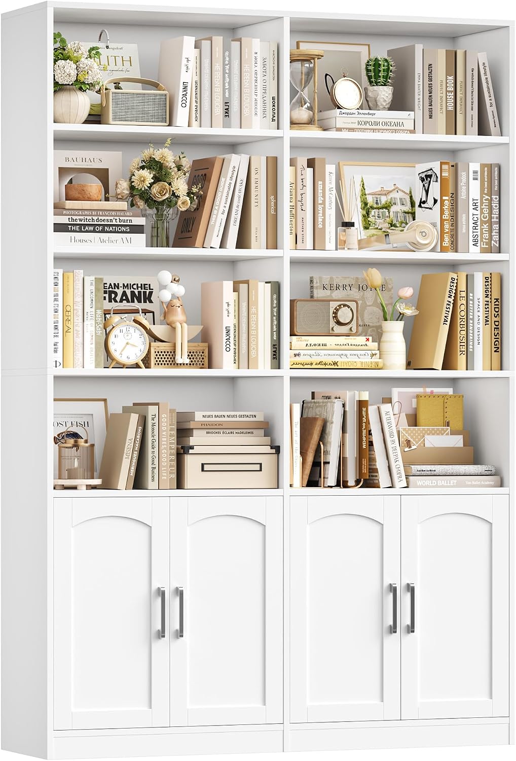 Detalle de FirFurd P364 bookcase, 12 compartments, 4 doors, white, 115 x 27 x 185.5 cm