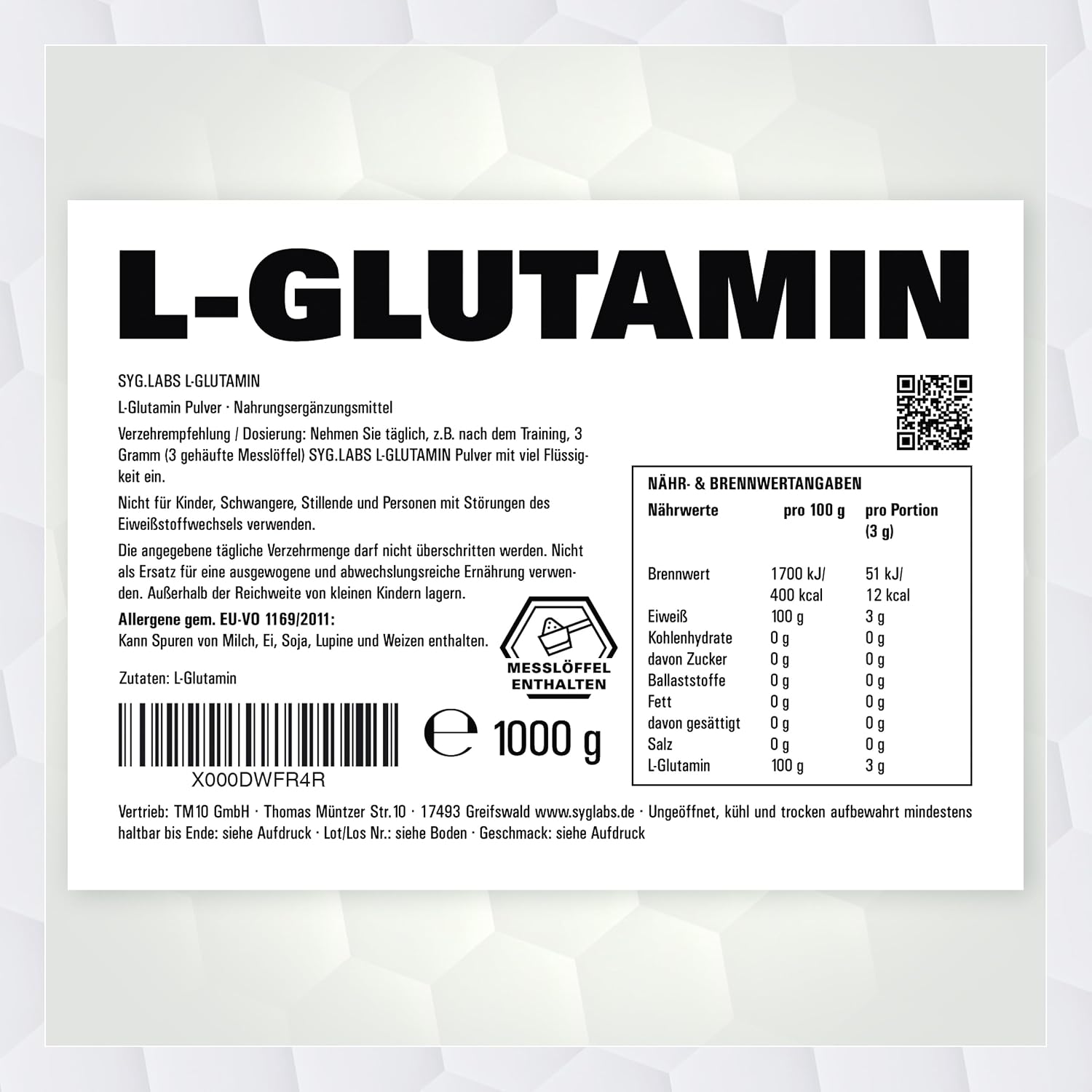 Detalle 2 de L-Glutamin Pulver 100% rein 1000 g Glutamin đź’Š