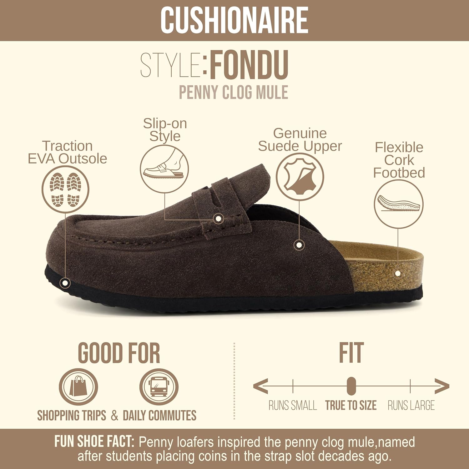Detalle de CUSHIONAIRE Fondu Mule Clogs for Women, Suede, Memory Foam Footbed