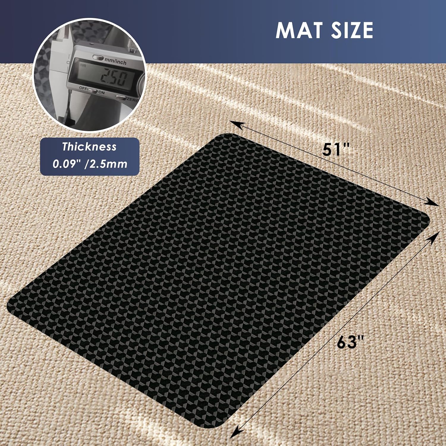 Thumbnail 6 de Vicwe 63" x 51" PVC Carpet Chair Mat for Low-Pile Carpet with Studs