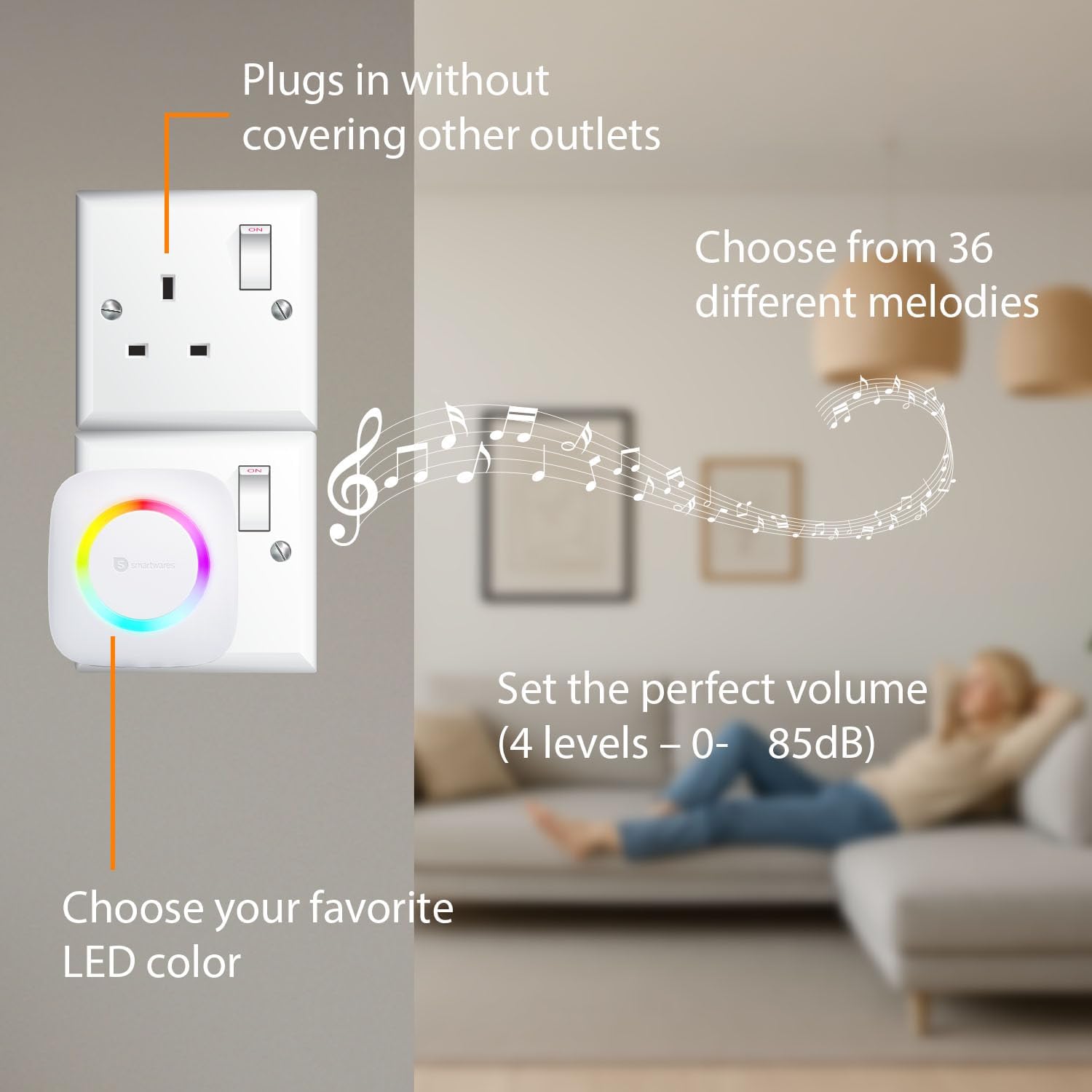 Detalle 2 de Smartwares Wireless Doorbell Set - Plug-in Chime & Push Button (PD-4923)