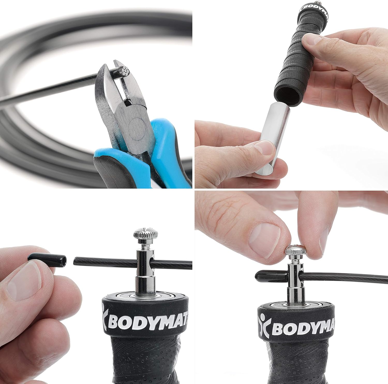 Thumbnail 2 de BODYMATE Corda per saltare Premium con 2 pesi estraibili, maniglie antiscivolo e 2 corde in acciaio regolabili