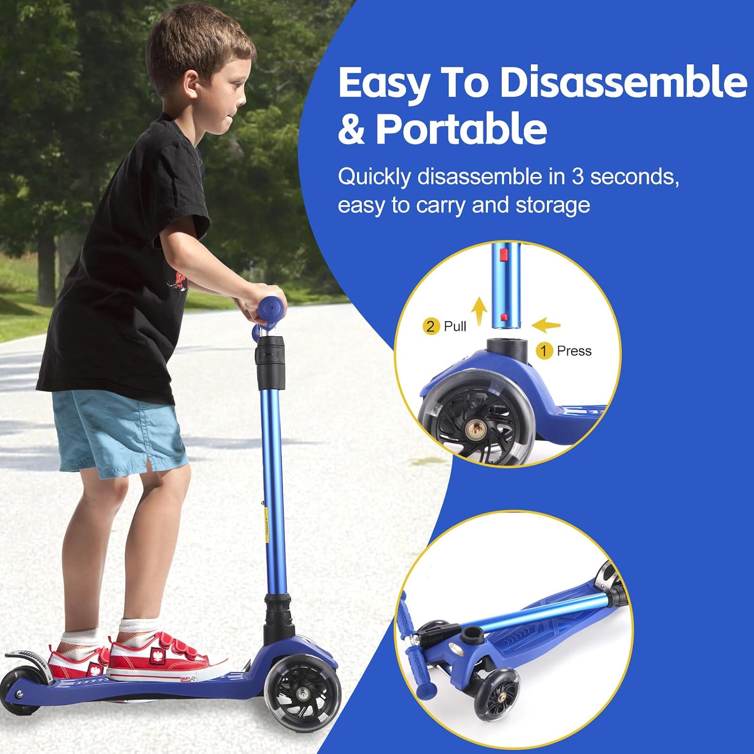 Detalle de 3 Wheel Scooter for Kids: Stable, Light-Up Wheels & 4-Height Adjustability