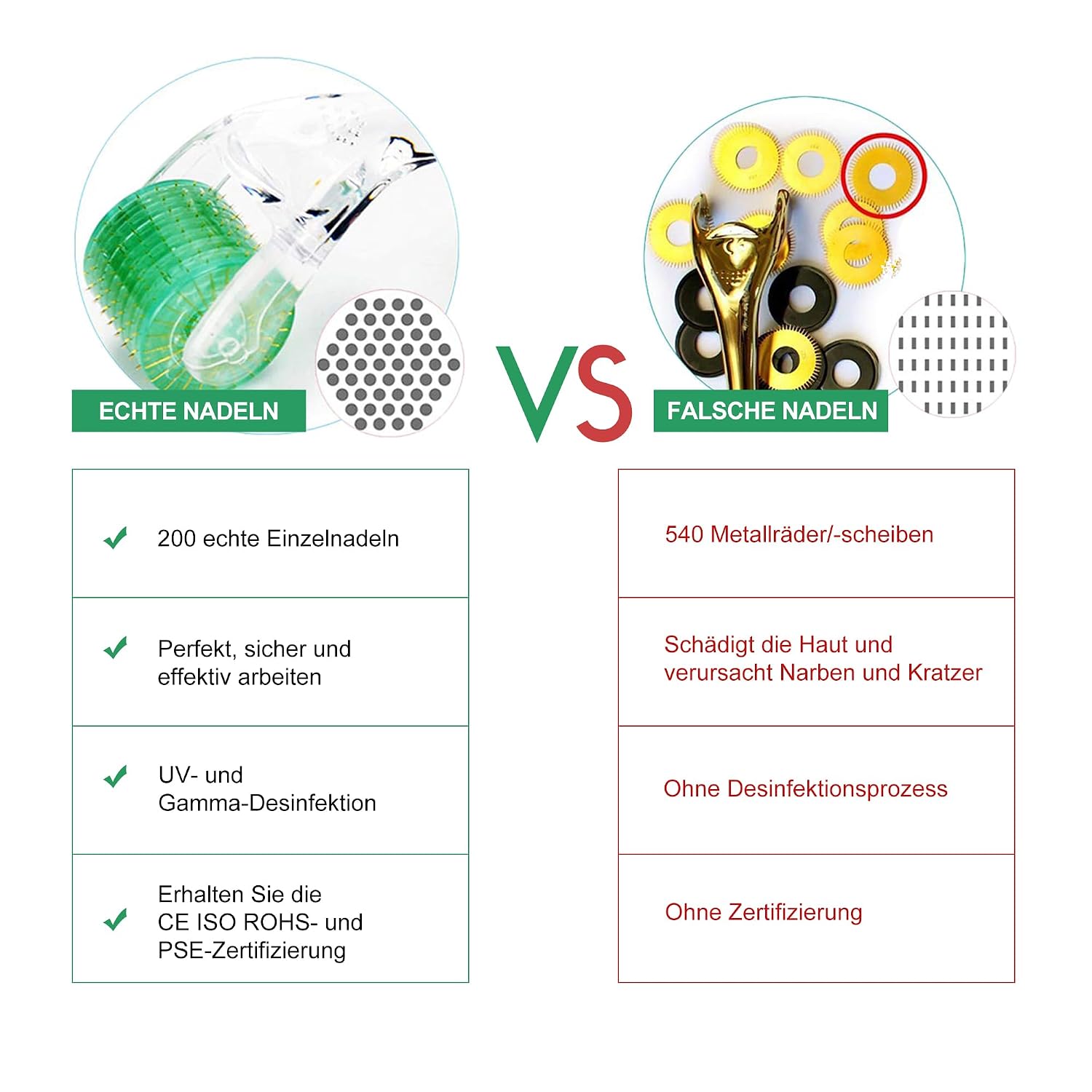 Detalle 2 de KOI BEAUTY Derma Roller 0,5 mm – Microneedling-Roller mit 200 echten Nadeln für Gesicht, Bart und Kopfhaut (zuhause)