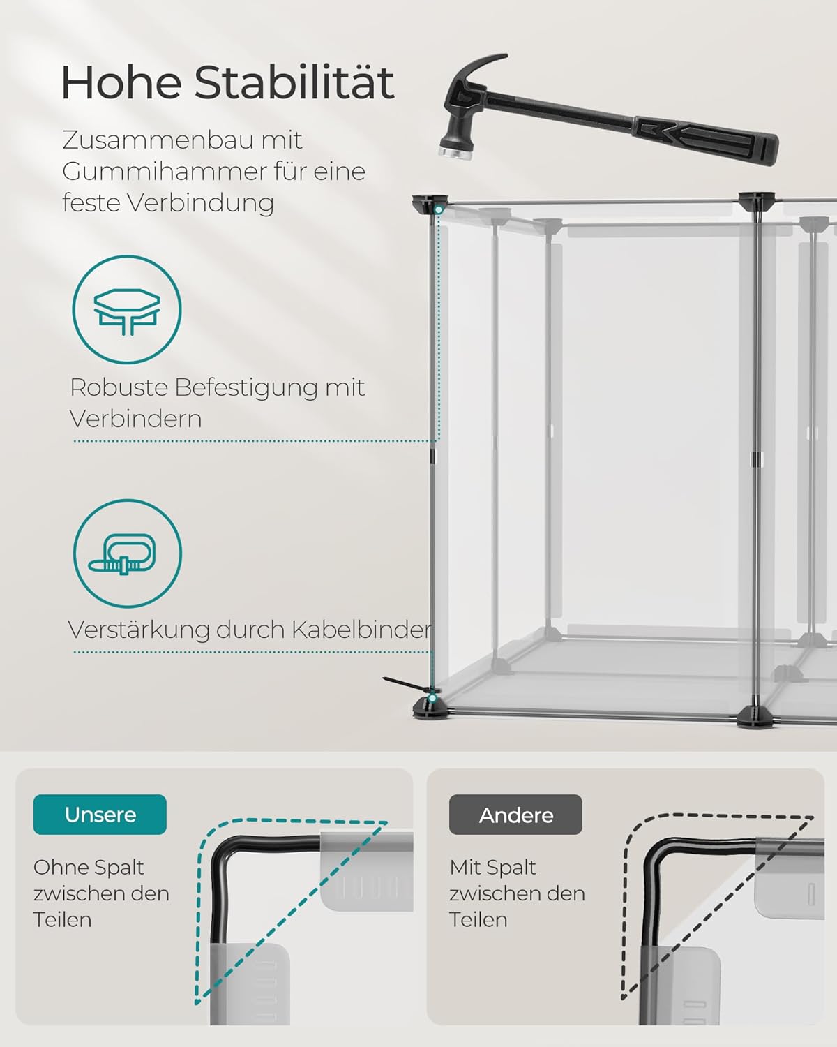 Thumbnail 5 de SONGMICS Freigehege mit Bodenplatten 140 x 70 x 55 cm – weiß LPC007W01