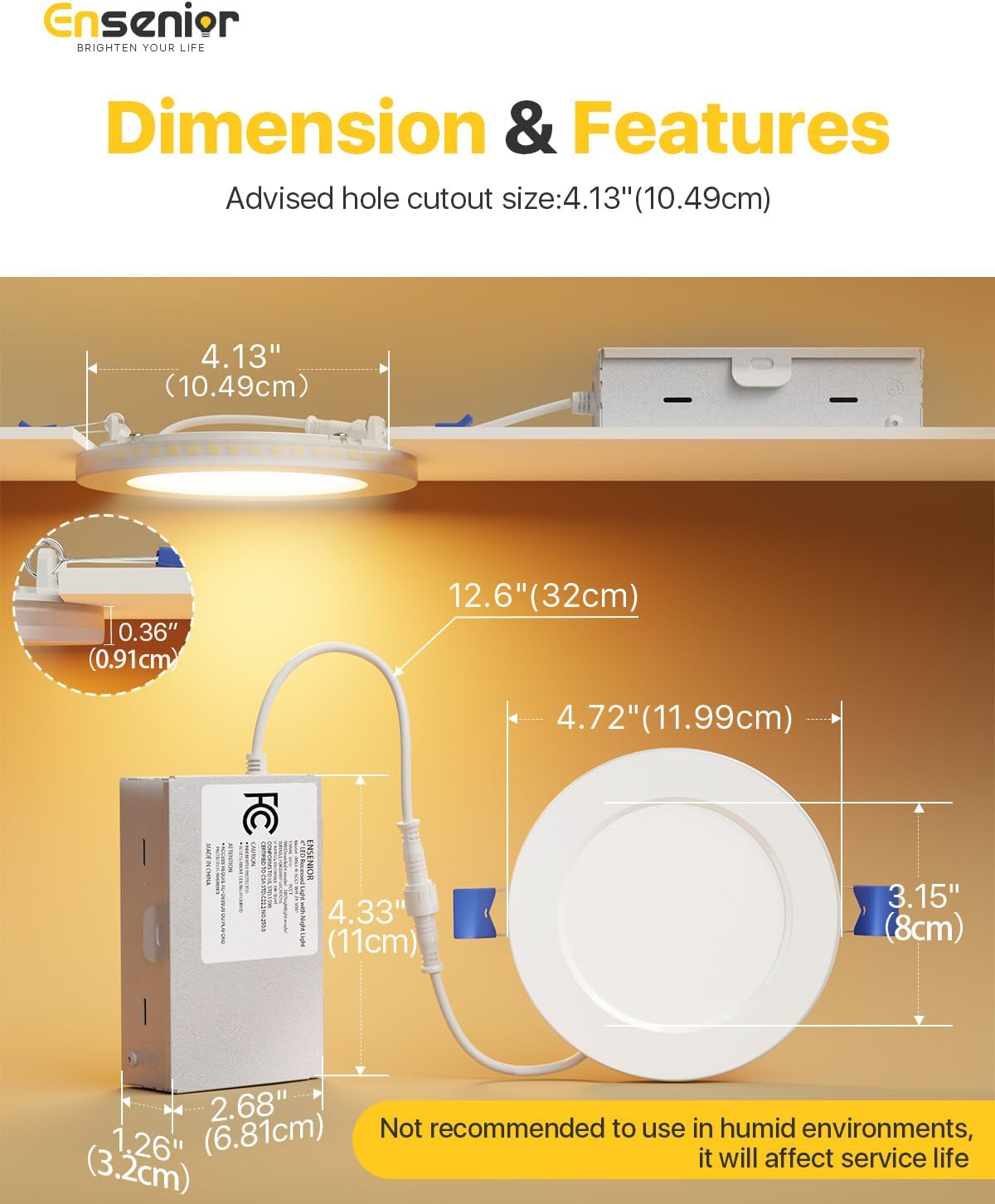 Thumbnail 6 de Ensenior MB3 4-Inch 12-Pack LED Recessed Lights with Night Light, 5CCT