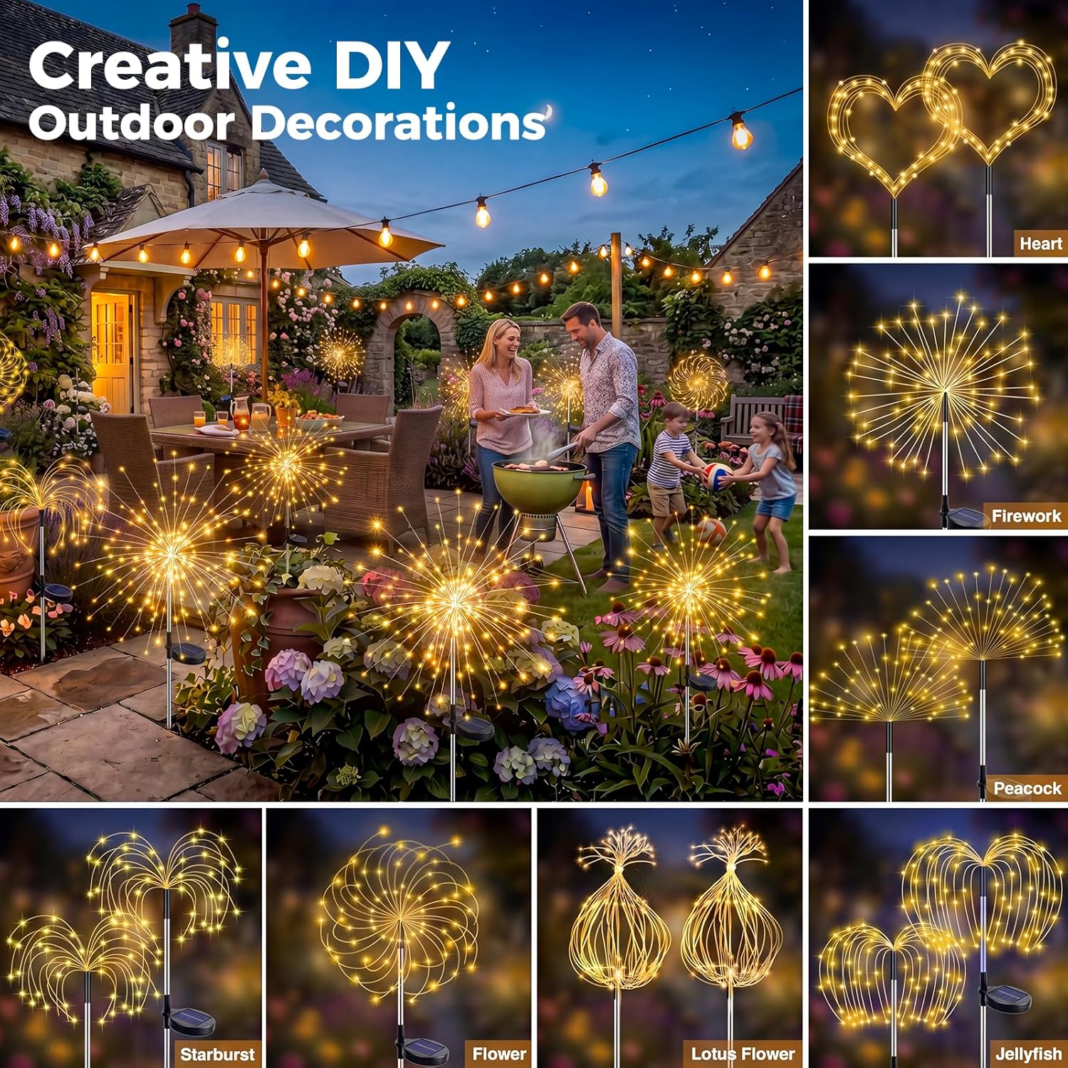 Thumbnail 1 de btfarm 4 Pack Solar Lights Outdoor Garden – 120 LEDs, 8 Modes, Waterproof Starburst Decor