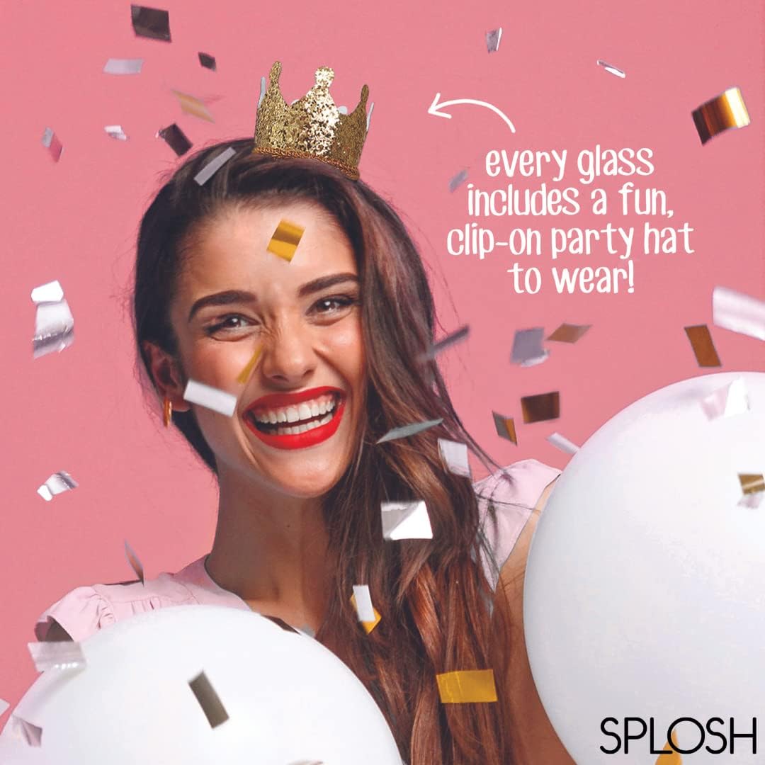 Thumbnail 5 de Splosh Celebration Glass stemless personalised drinking cup (16oz) with wearable party hat