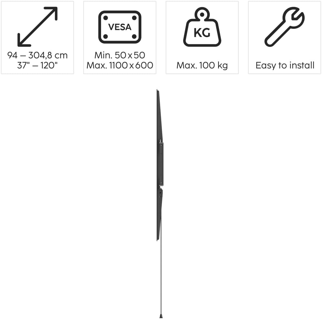 Thumbnail 1 de Hama Support mural TV Garantie 10 ans : jusqu’à 120" et 100 kg, VESA jusqu’à 1100 x 600 (noir)