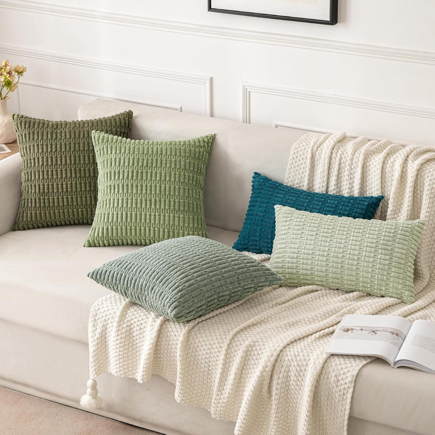 Thumbnail 4 de MIULEE Pack of 2 Corduroy Cushion Covers 45 x 45 cm (Greyish Green)