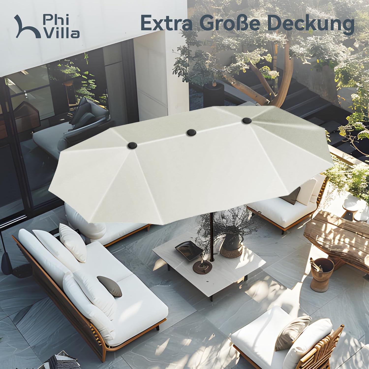 Thumbnail 5 de PHI VILLA Doppio-Sonnenschirm rechteckig groß 380x200 cm mit Kurbel, UV- Schutz und windfest