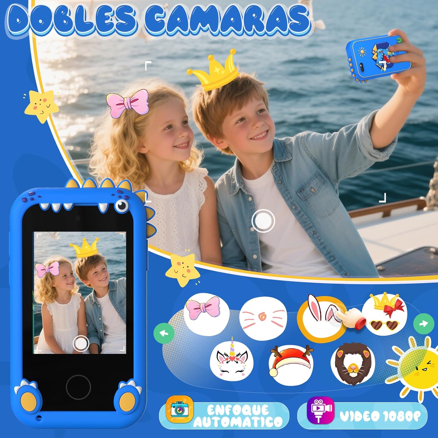 Thumbnail 2 de Fippesax Kinder Handy Smartphone Spielzeug mit 2,8" Touchscreen, Dualkamera und 20 Lernspielen (blau)