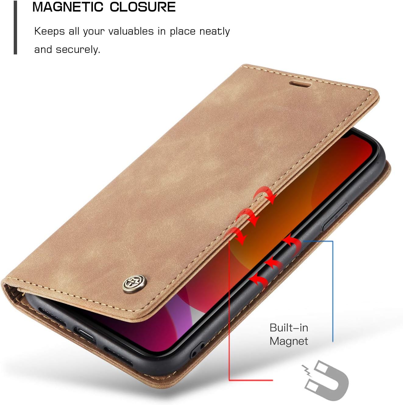 Detalle de Bpowe iPhone 11 Wallet Case, Faux Leather with Card Slots and Magnetic Closure