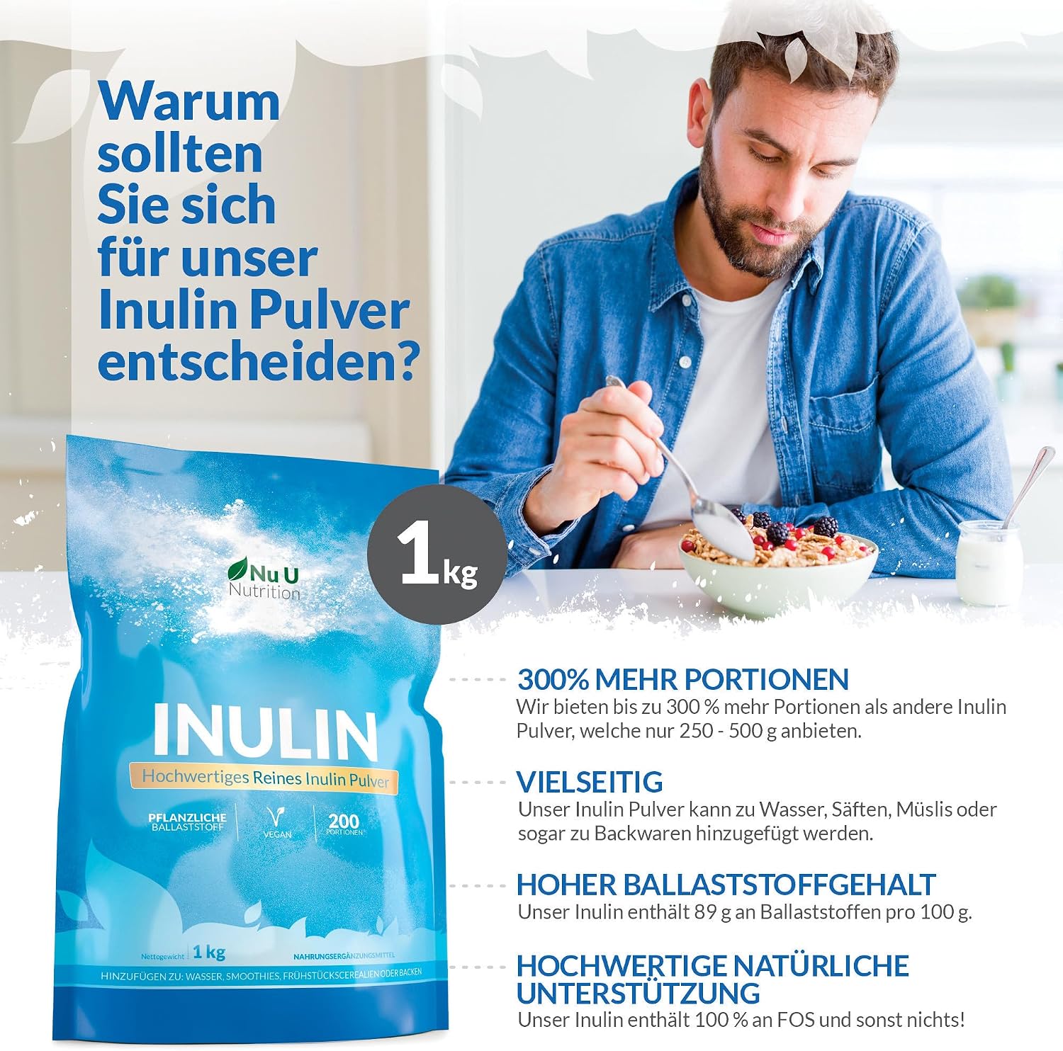 Thumbnail 3 de Nu U Nutrition Inulin Pulver 1 kg — Präbiotikum