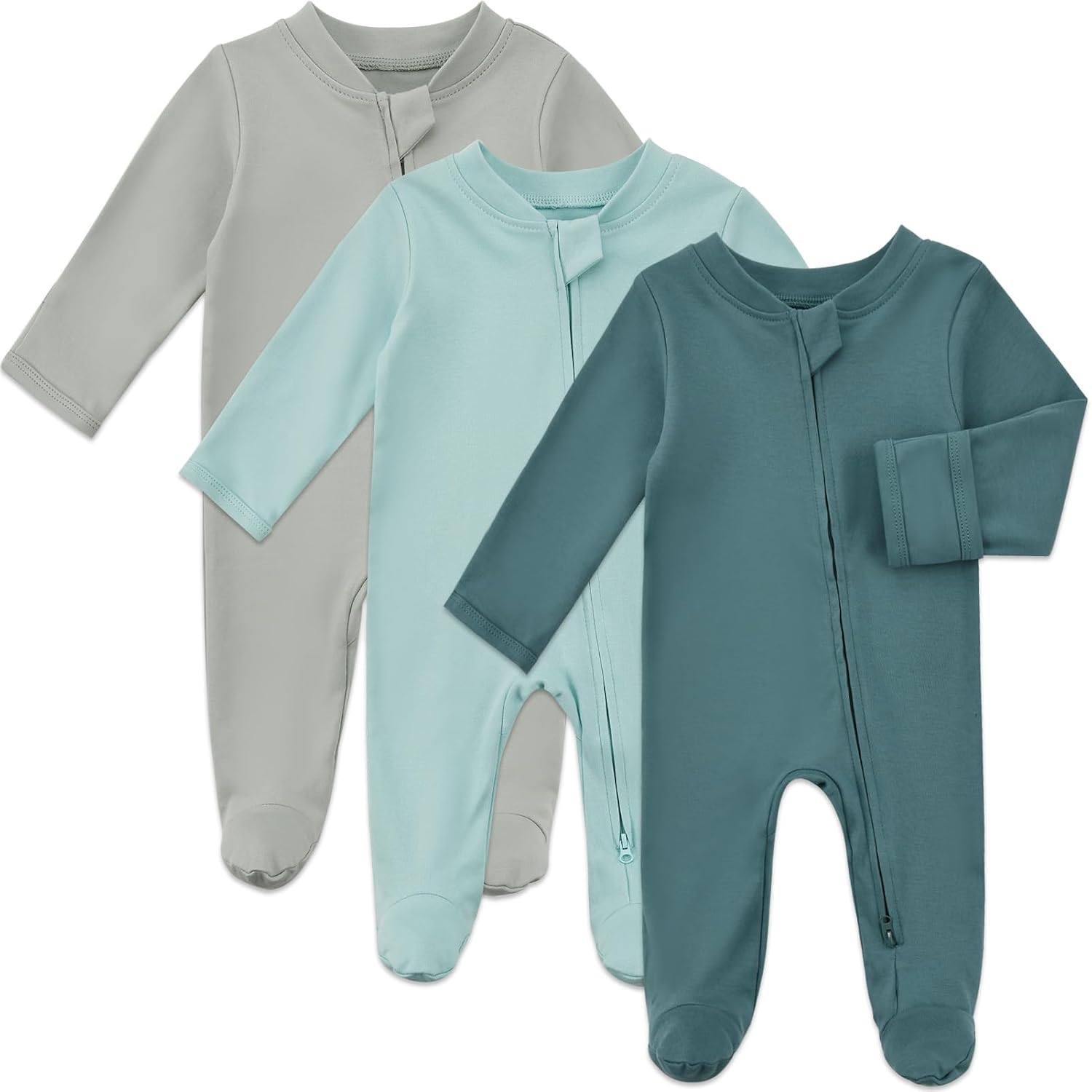 Detalle de Aablexema Organic Cotton Baby Footie Pajamas, 3-Piece Set with 2-Way Zipper