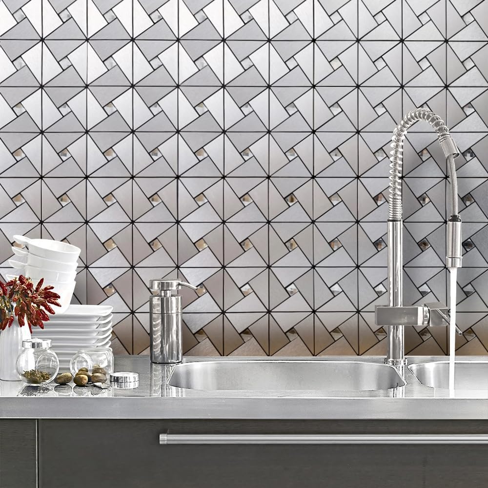Detalle 2 de DICOFUN Peel-and-Stick Backsplash Tiles, Stainless Steel