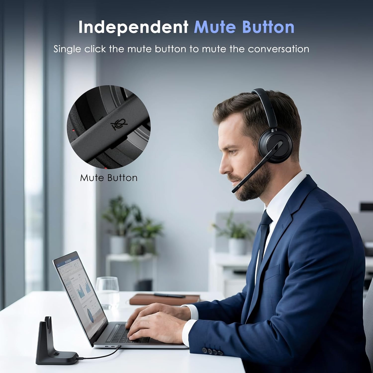 Thumbnail 4 de Mopchnic Wireless Headset with Noise Cancelling Microphone — On-Ear Bluetooth, USB Dongle, Charging Base