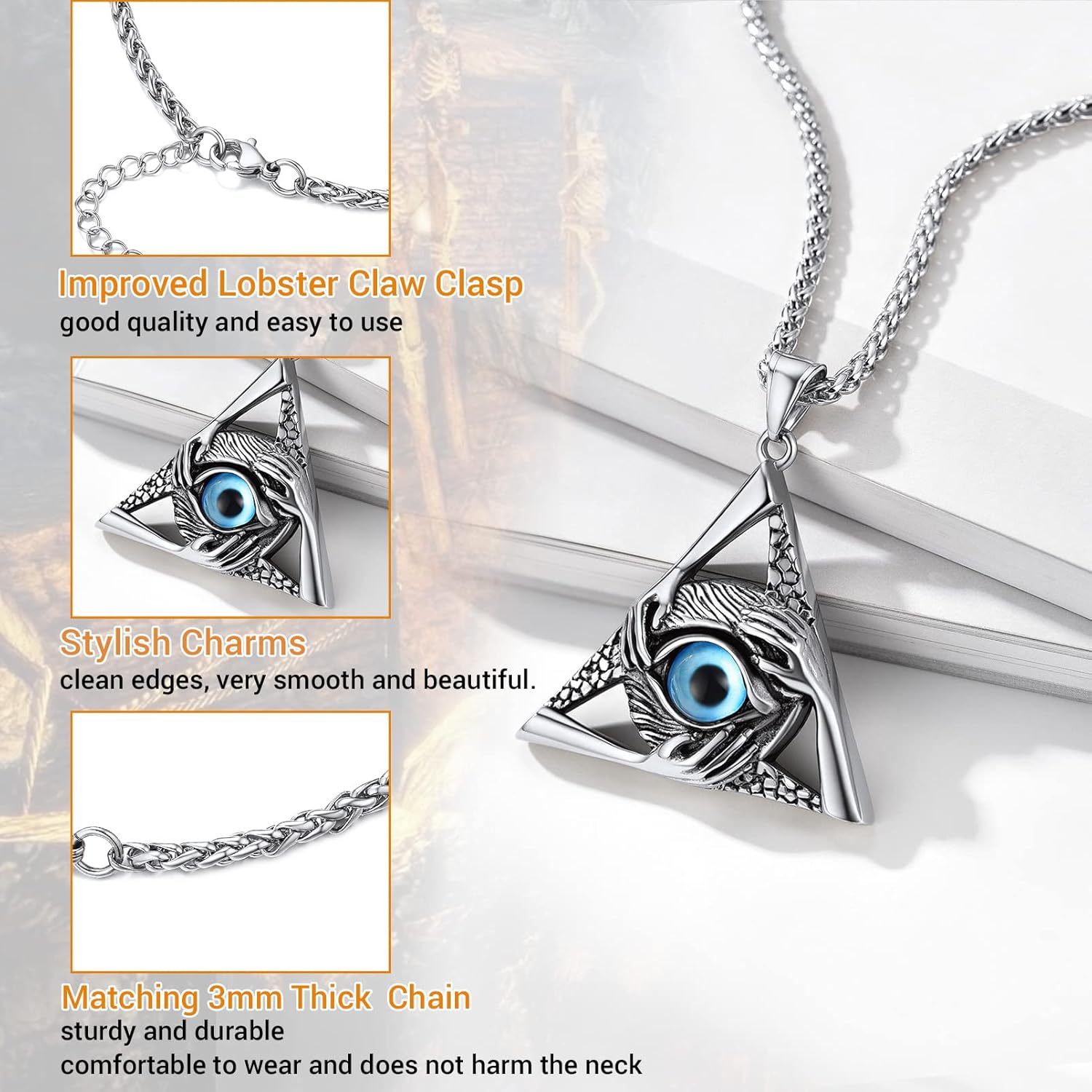 Thumbnail 2 de PROSTEEL Collana da uomo con occhio blu e tre mani in acciaio inox 316L