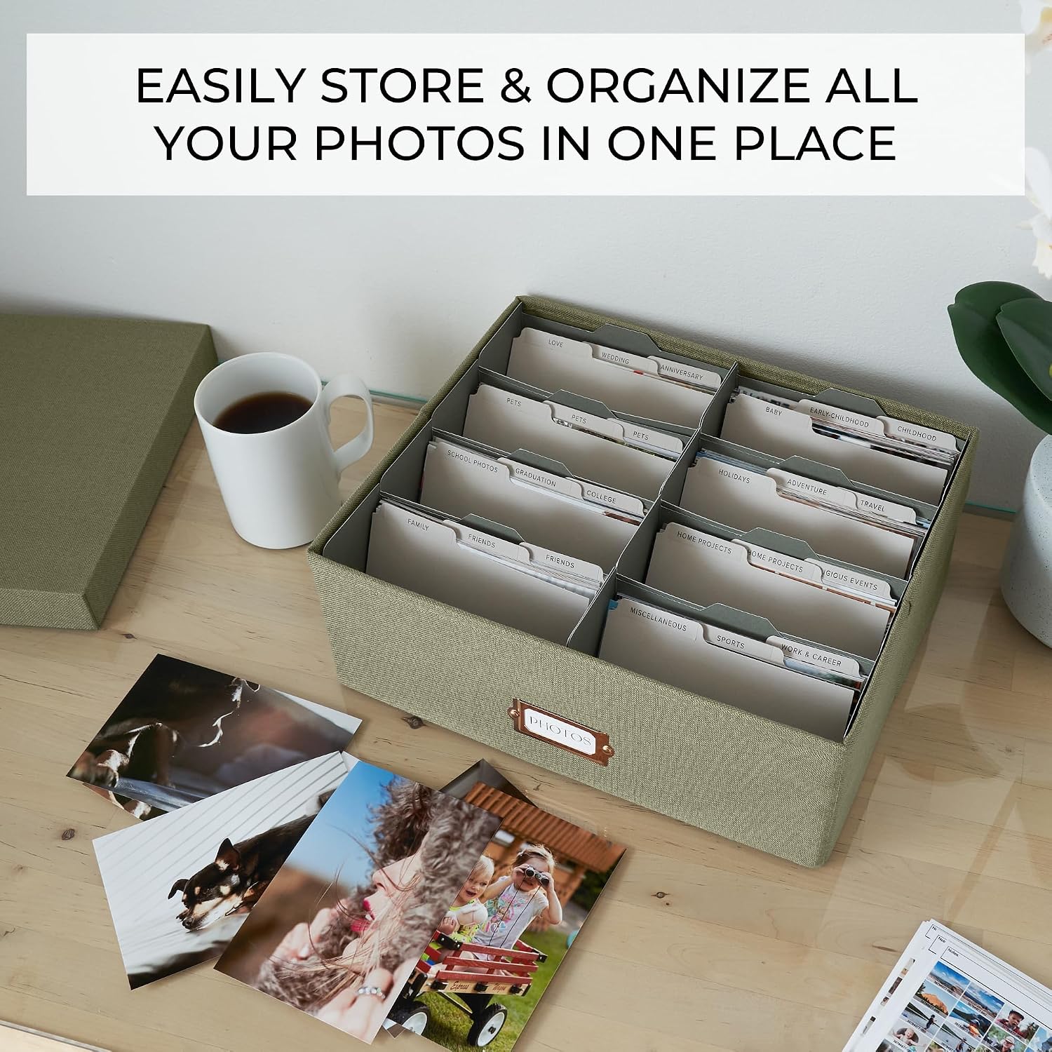 Detalle 2 de ZICOTO zic-phobox-sage_24-138a Photo Storage Box, Sage Linen, 1,700-Photo Capacity