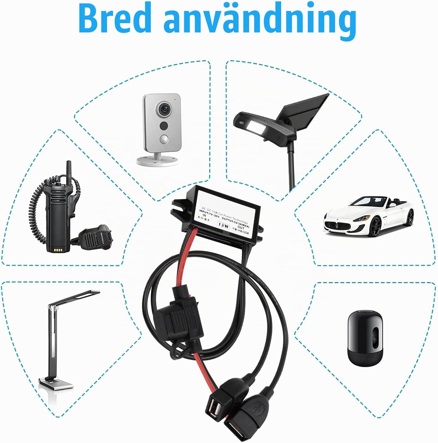 Detalle 1 de Heemol DualUSB 12 V till USB-adapter med dubbla portar, säkring och 15 W