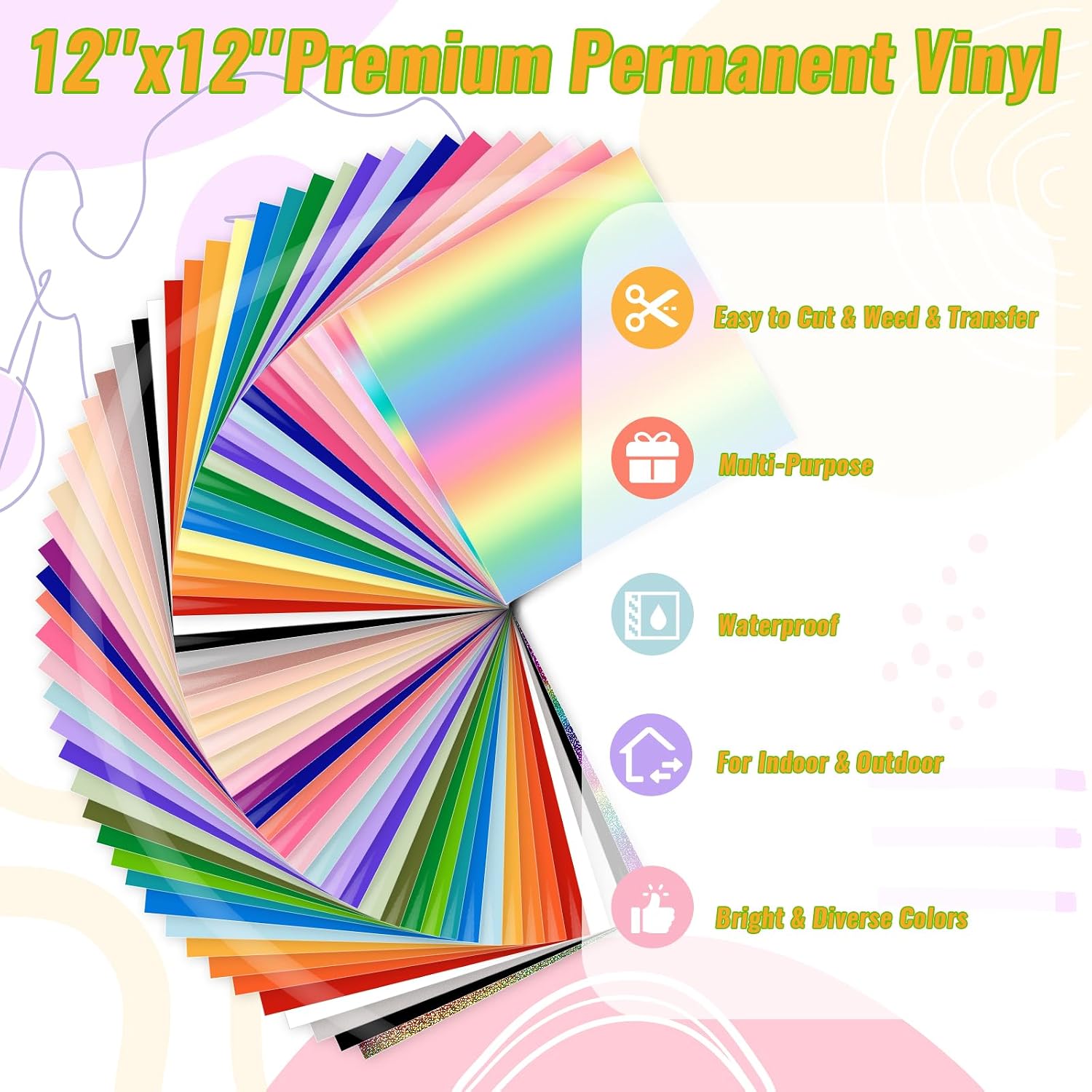Detalle de VINYL FROG 50 Pack Glossy Permanent Adhesive Vinyl Bundle (12''x12'')