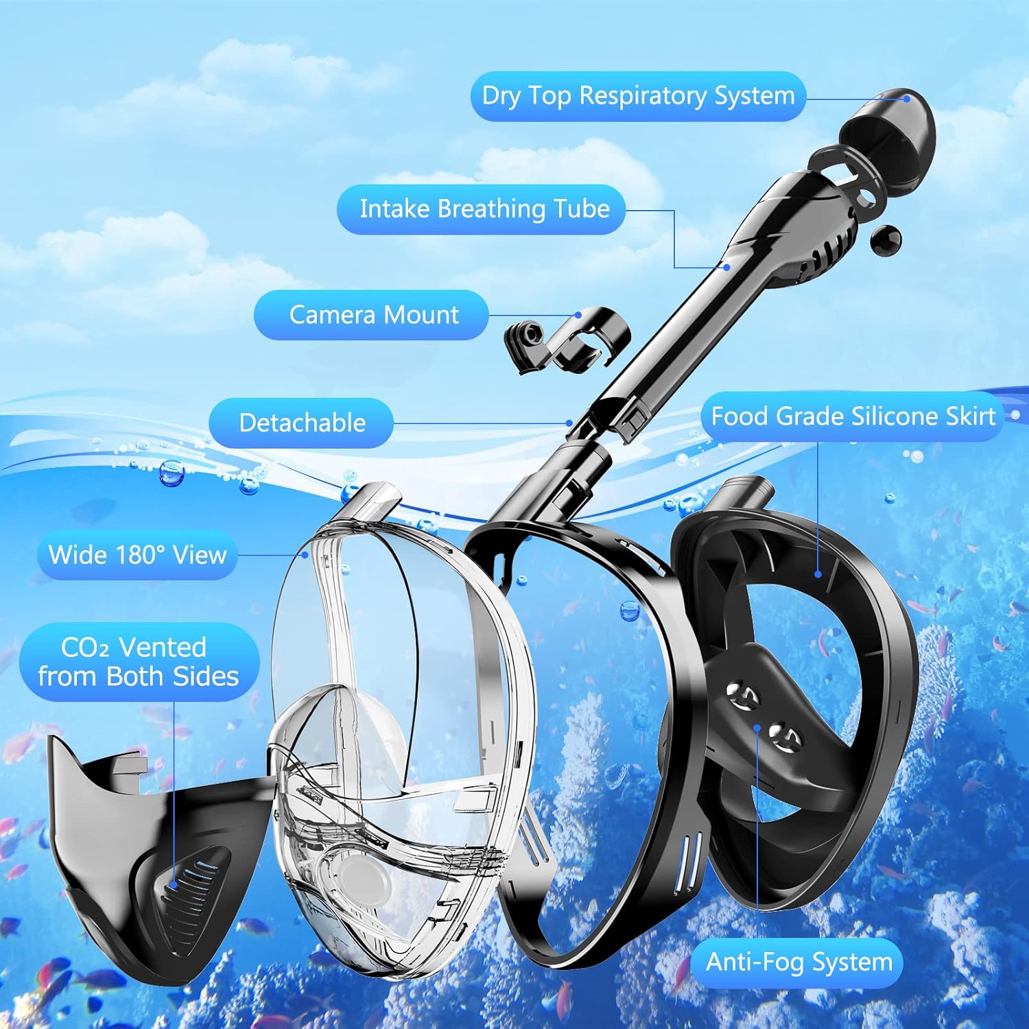 Thumbnail 2 de Full Face Snorkel Mask Panoramic 180° View 🤿