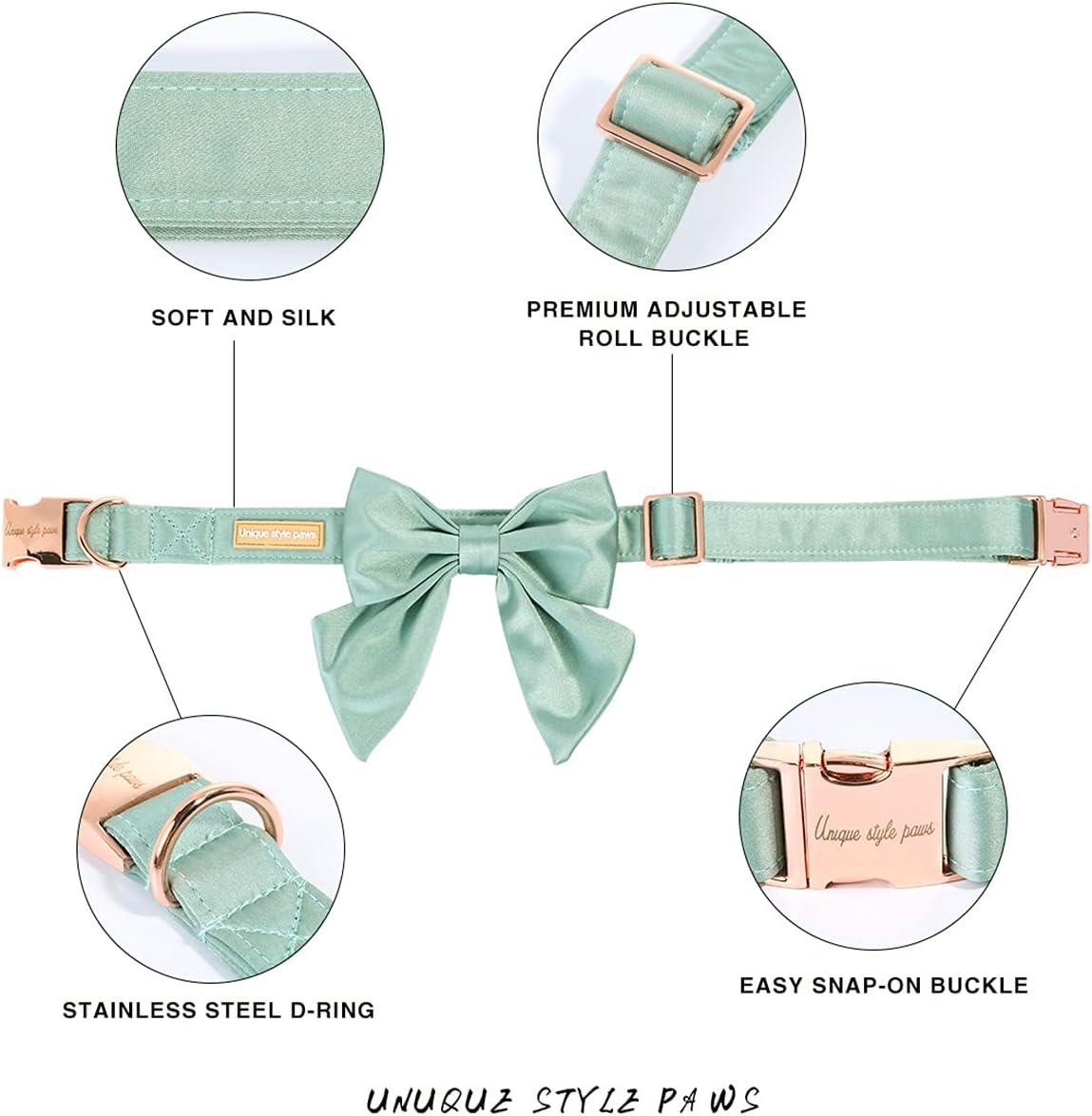 Thumbnail 1 de Unique style paws Hundehalsband aus Seide mit Schleife/Fliege, einstellbar – Größe XL, grün