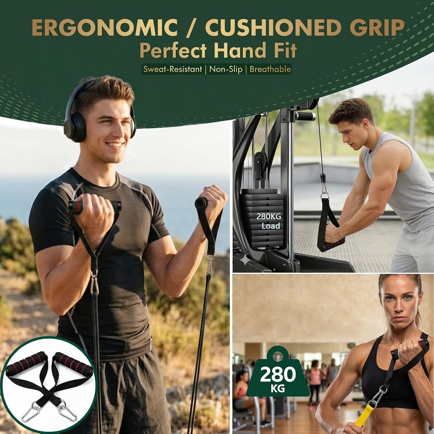 Detalle de Resistance Bands Set with Door Anchor and Pro Handles – 4.5mm Heavy Duty TPE Bands for Home Gym