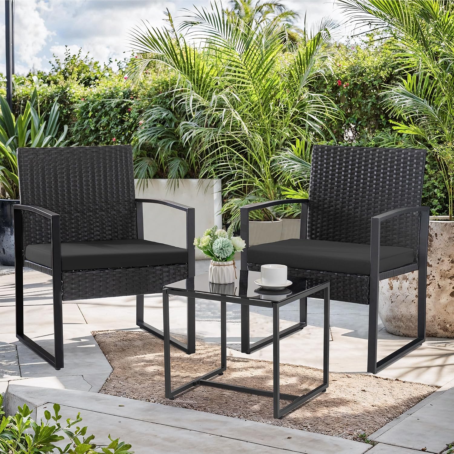 Thumbnail 1 de Homall H813S0 3-Piece PE Wicker Bistro Set with Cushioned Chairs