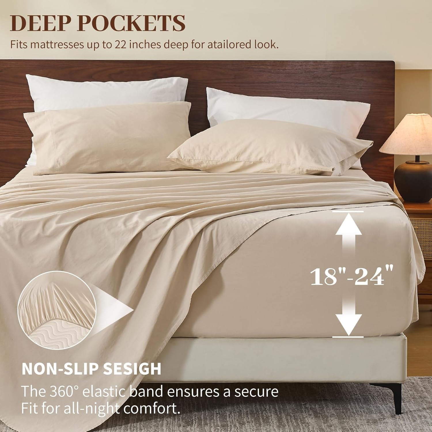Thumbnail 2 de MEISHANG 100% French Linen Sheets – Queen, Extra Deep Pocket, All-Season Soft Durable Flax Linen