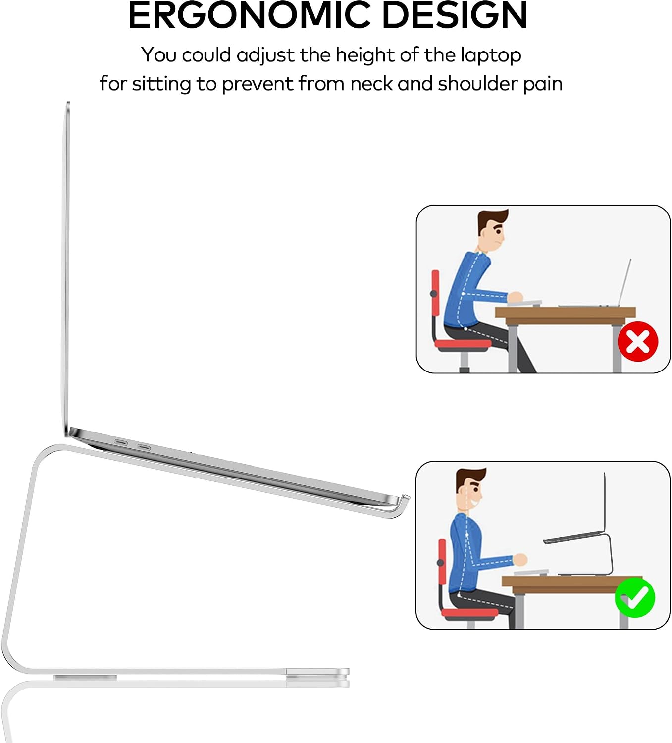 Detalle de Auvo ALS01 aluminium laptop stand for 10–15.6 inch laptops (silver)