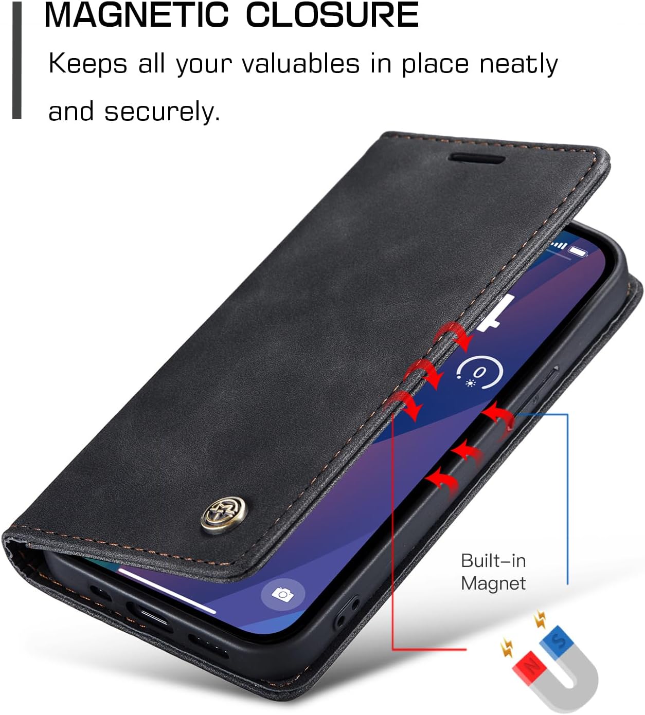 Thumbnail 1 de Lanranwa Klapphülle aus Premium-PU-Leder für iPhone 15 – Schwarz, Standfunktion