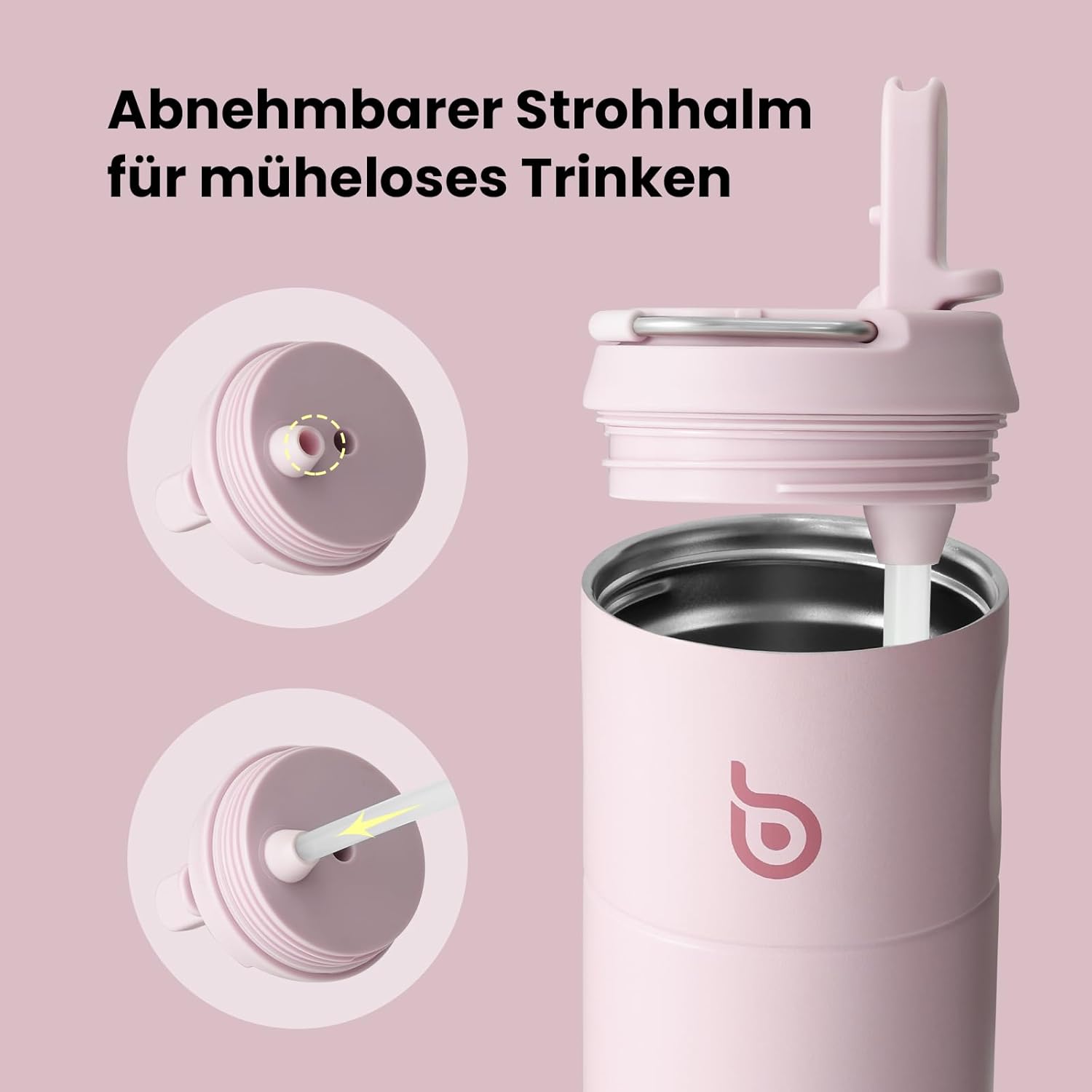 Thumbnail 5 de BOTTLE BOTTLE Edelstahl-Trinkflasche mit Strohhalm (500 ml) – auslaufsicher, BPA-frei in Pink