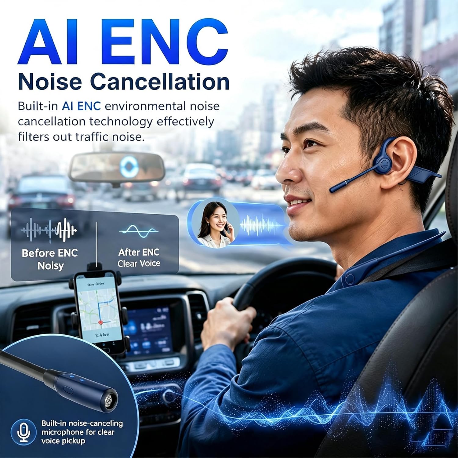 Detalle 2 de Hostena DG10 Open-Ear Bone Conduction Headset with Noise-Canceling Mic