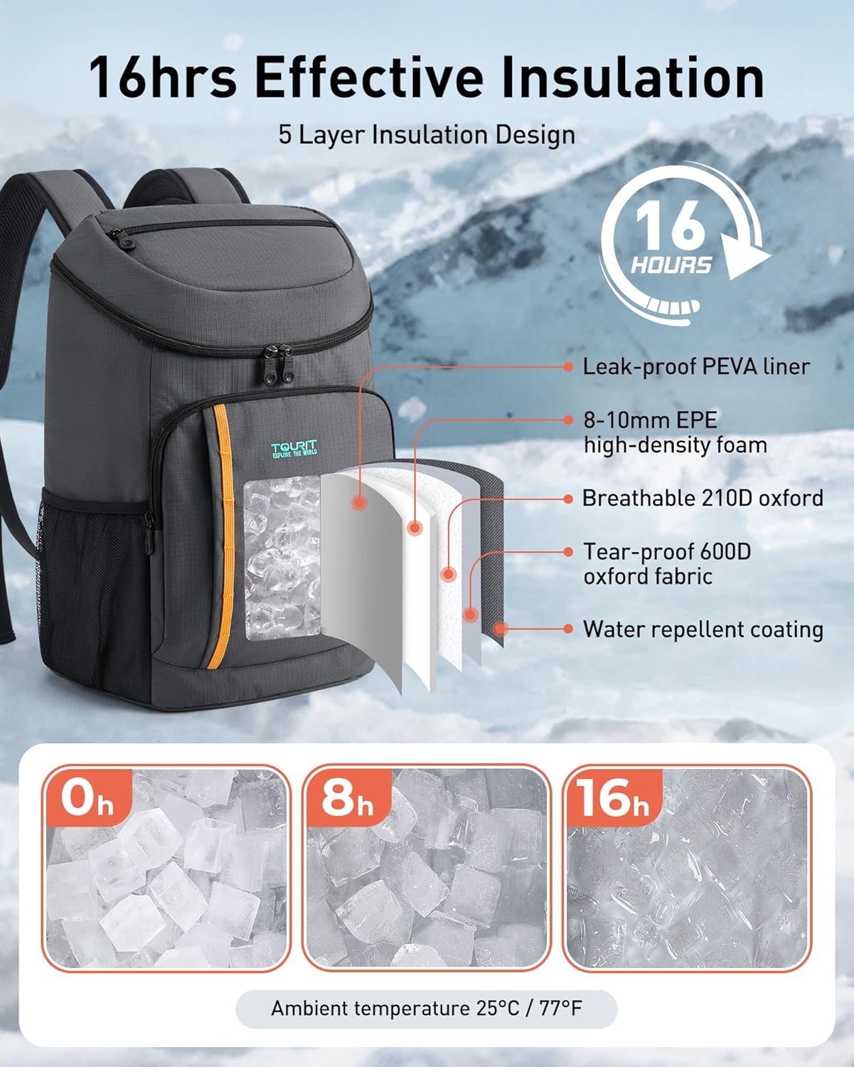 Thumbnail 2 de Tourit 30-Can Cooler Backpack: Lightweight, Leak-Proof & Large-Capacity for Day Trips