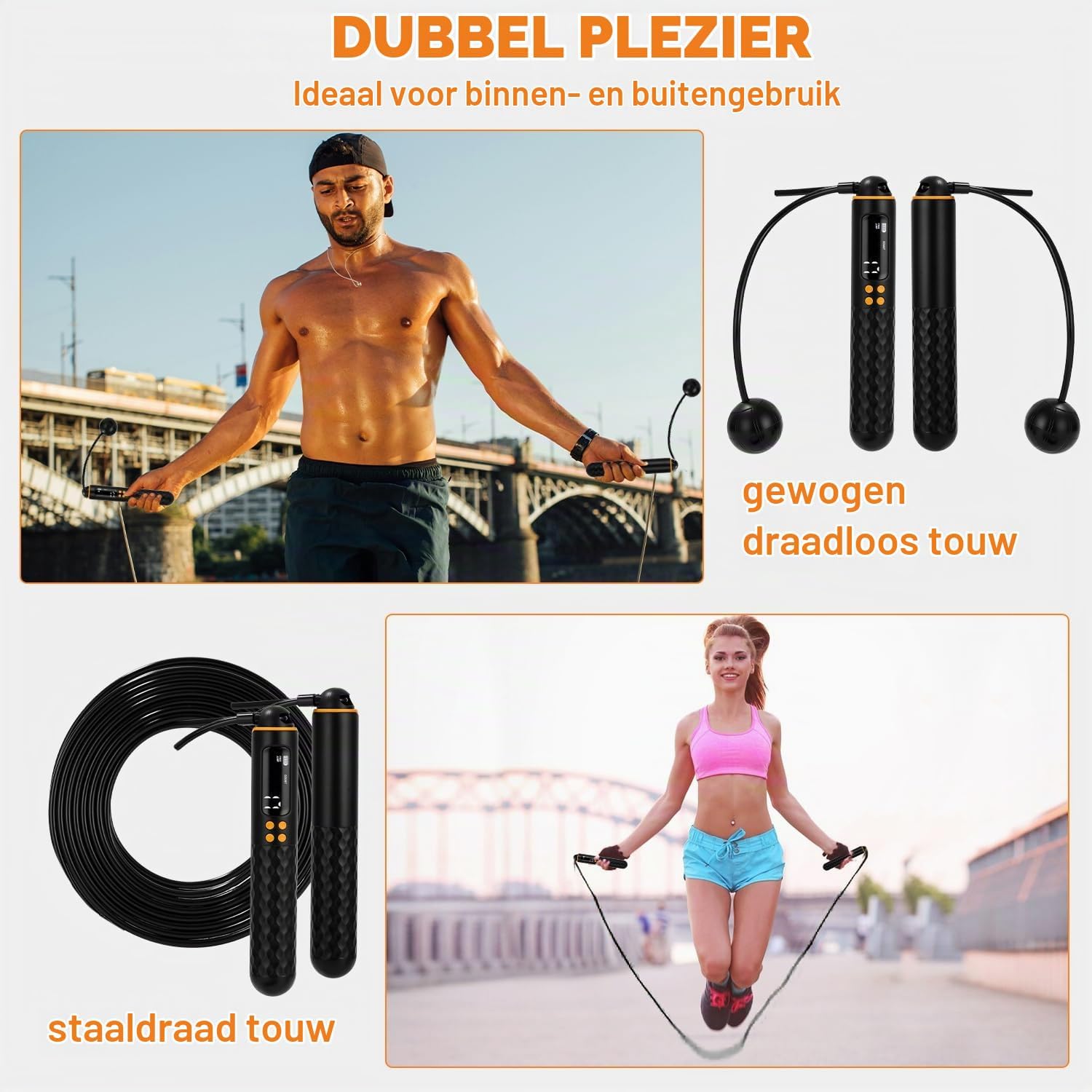 Detalle 2 de Yulado 1 verstelbaar springtouw met lcd-display, teller en draadloze springstand