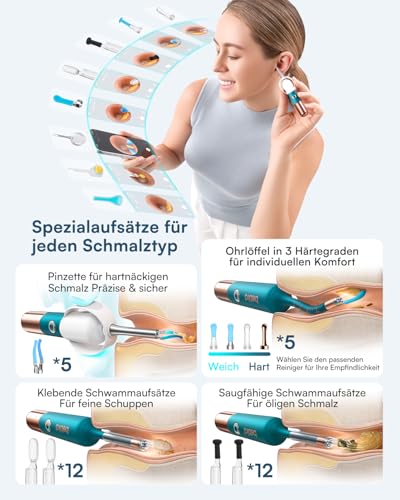 Detalle de Bebird Earsight Ultra Détartrant pour Oreilles avec 5G-WLAN et Otoscope HD 1080P – kit complet