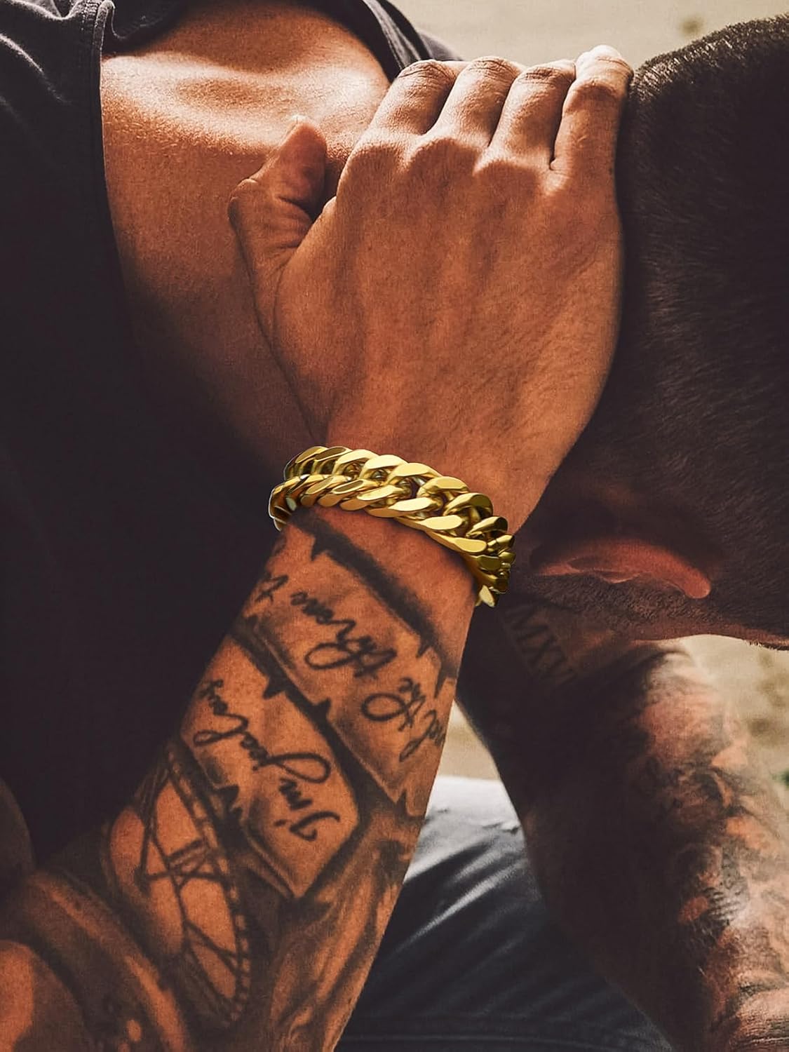 Thumbnail 1 de Bandmax Bracelet Cubain Homme acier inoxydable 316L plaqué or jaune – longueur 21 cm, style hip hop