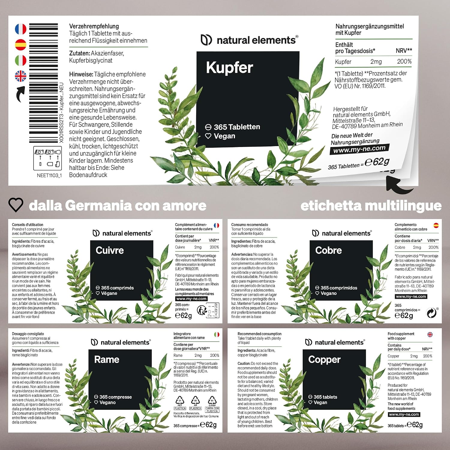 Thumbnail 4 de natural elements Rame 365 compresse vegane da 2 mg per dose giornaliera