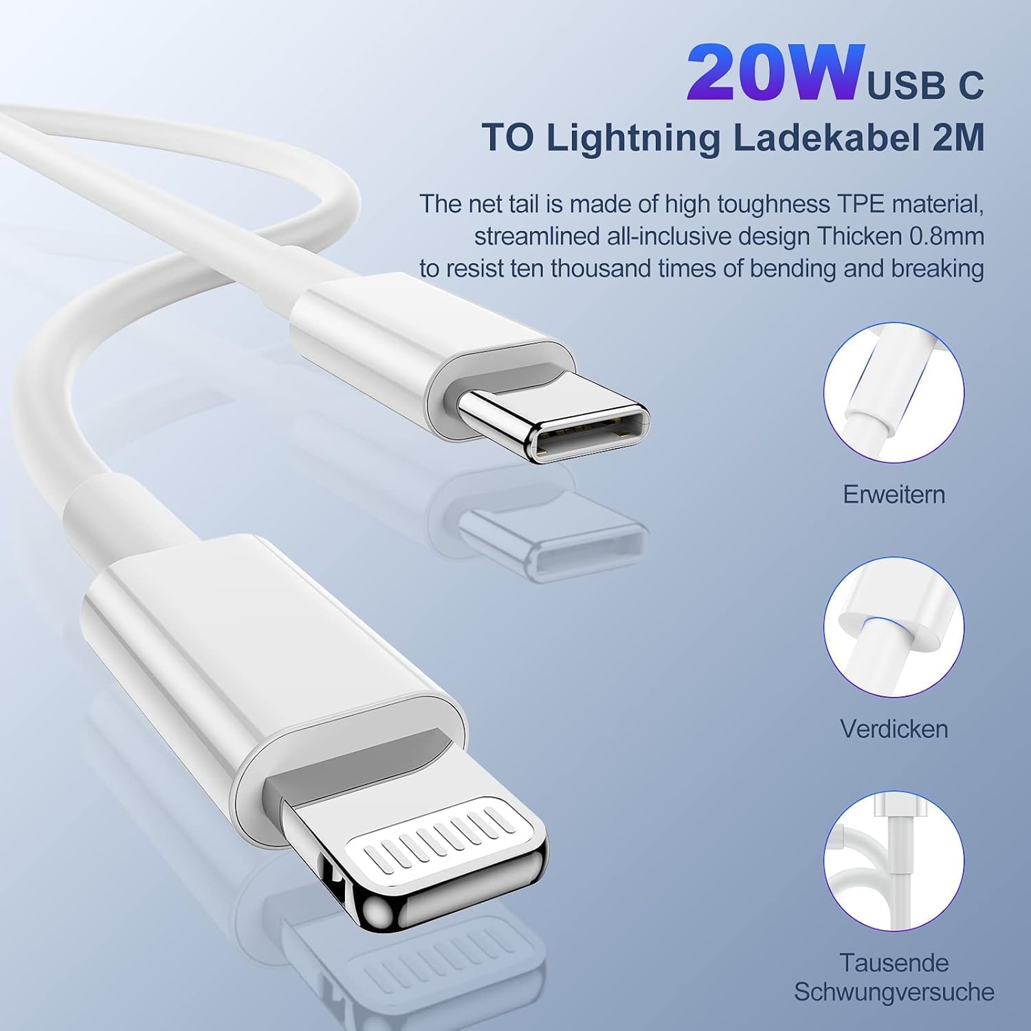Thumbnail 3 de iPhone Schnellladegerät 20W USB-C mit zwei Kabeln – Schnelles, sicheres Laden für Apple-Geräte