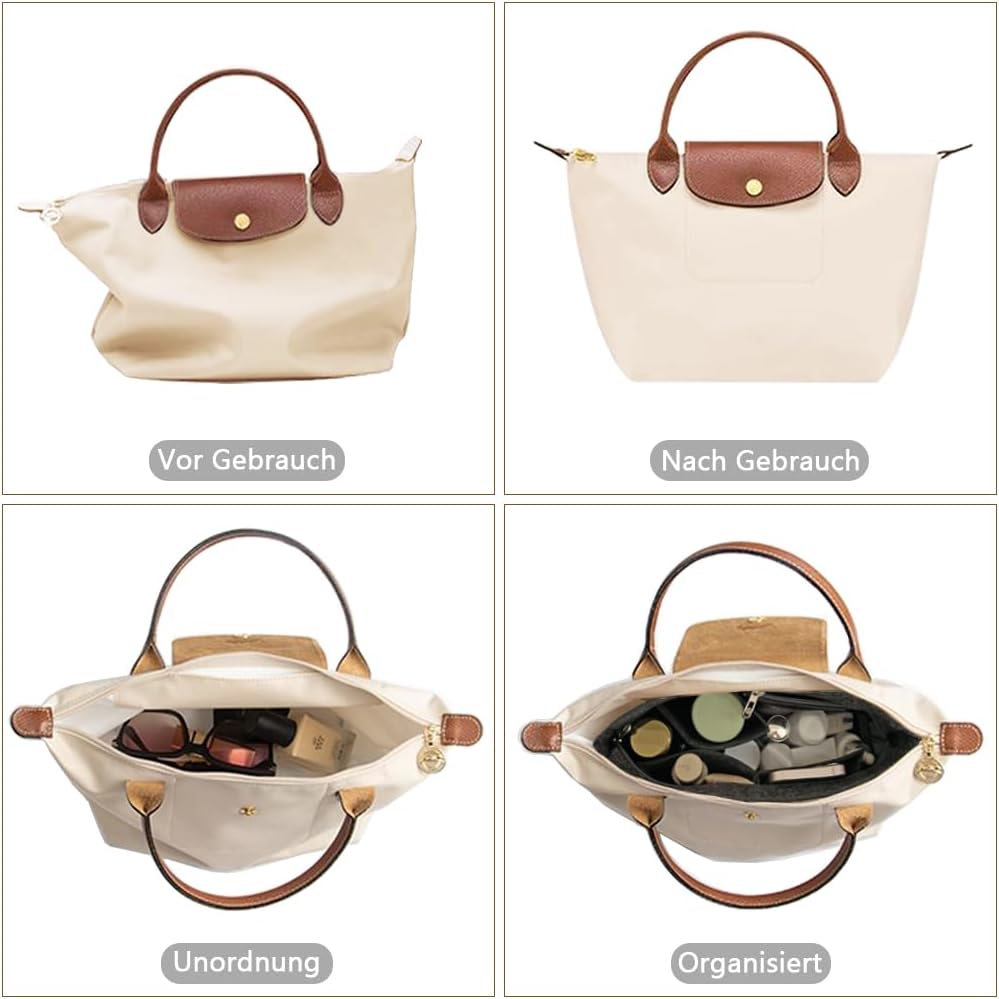 Detalle de DongMaple Filz Taschenorganizer für Frauen – Grau M, 8 Taschen, Anti-Diebstahl-Reißverschluss