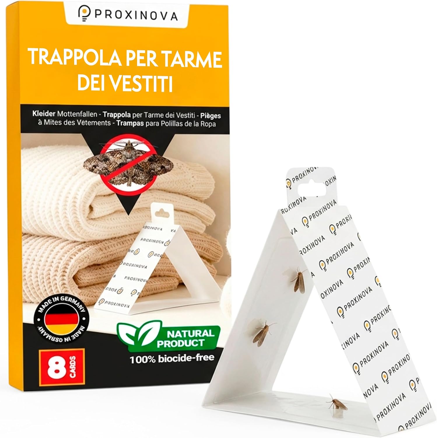 Detalle de Proxinova Antitarme per Armadi Vestiti – Trappole Adesive per Monitoraggio Discreto (8 fogli, 3 mesi) – Biocide Free