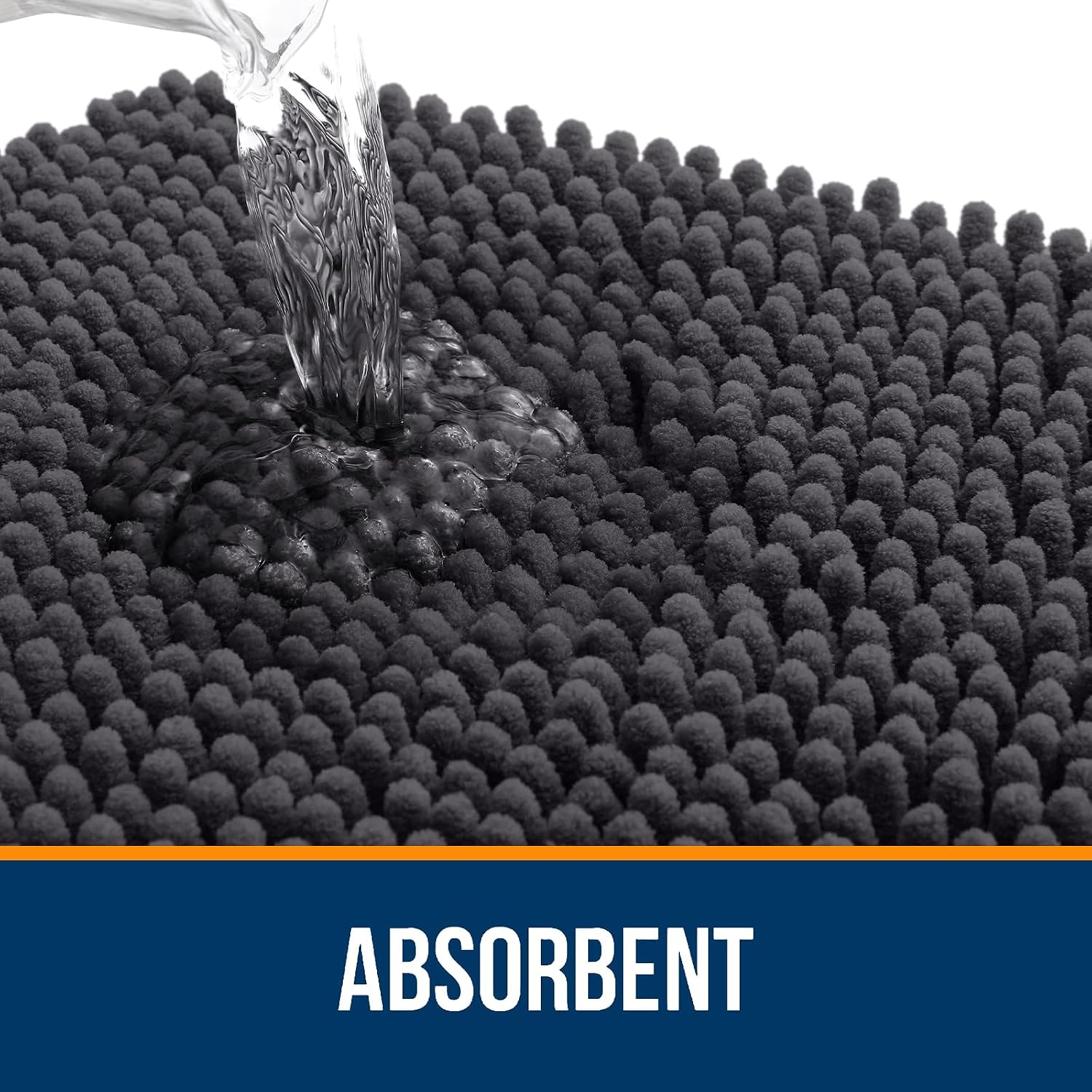 Detalle 2 de OLANLY Bathroom Runner Rug, 40" x 24" Chenille, Dark Gray, Rubber Backing