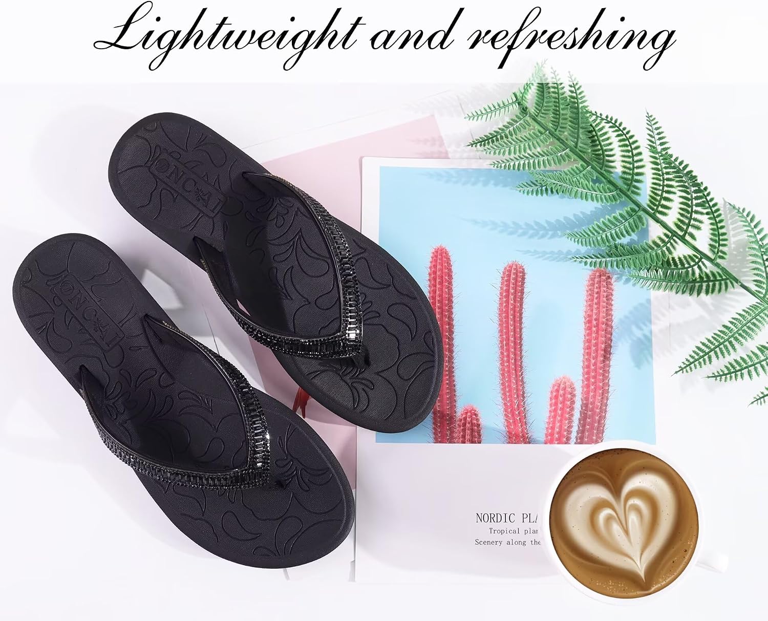 Detalle 2 de ONCAI Women's Rhinestone Flip Flops with Arch Support
